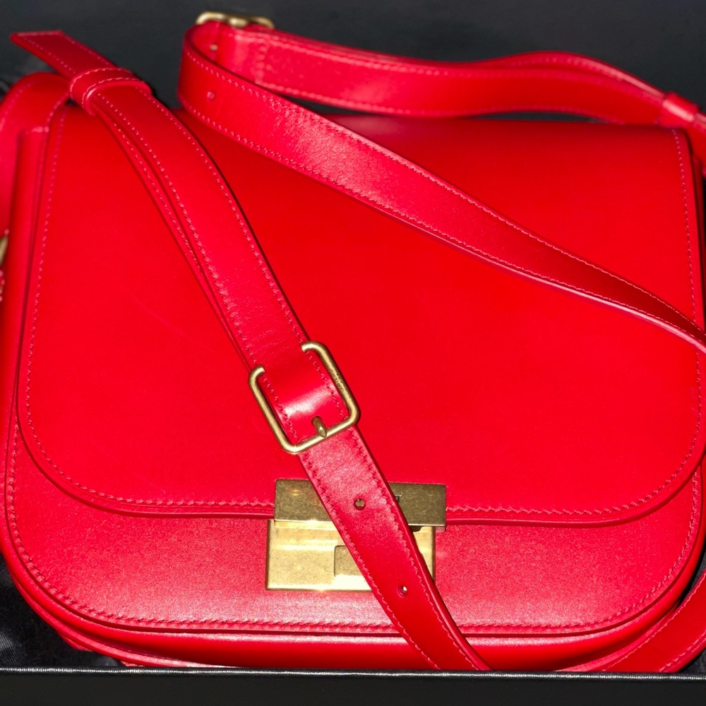 Saint Laurent Red Leather Crossbody Bag with Gold Hardware